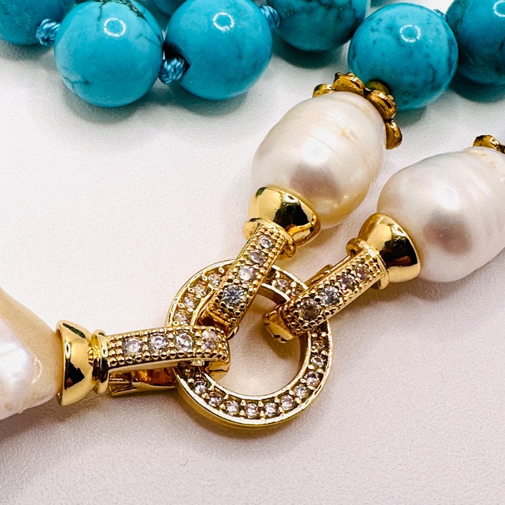 Genuine Howelite and Baroque Pearl Pendant Necklace - Picture 11 of 12